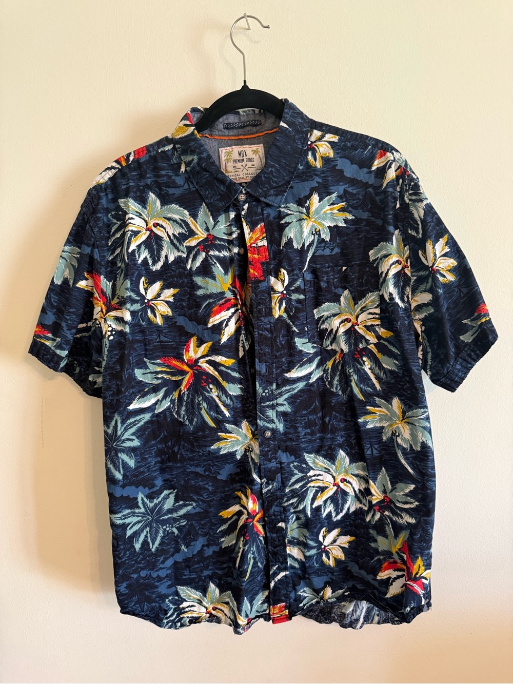 Men's Tropical Print Short-Sleeve Button-Down Shirt - Navy